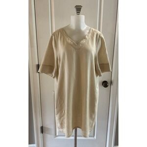 Zyga 100% Linen Biege knee Length Short Sleeve Dress Womens- Size‎ 42 (US 12/L)